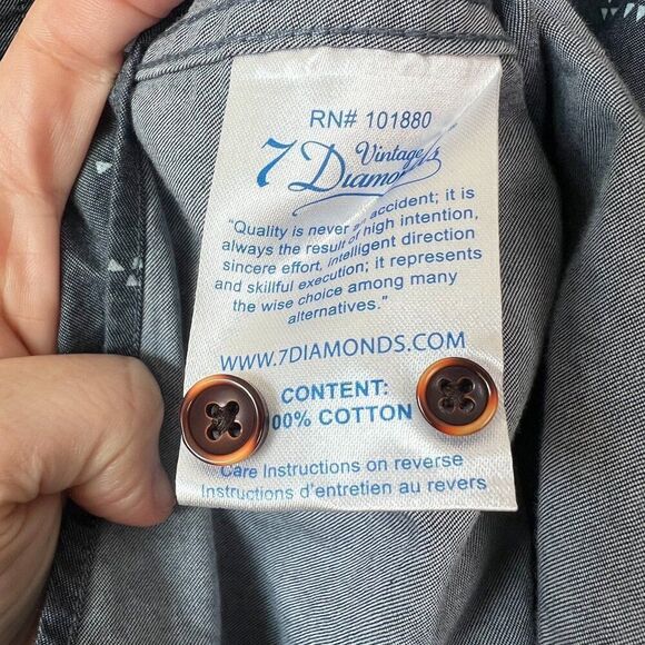 7 Diamonds Blue Geometric Triangle Short Sleeve Button Down Shirt Size XL - Picture 6 of 6